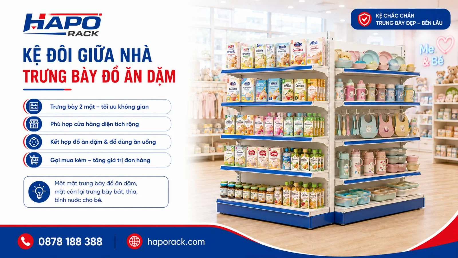 Kệ Trưng Bày Đồ Ăn Dặm Cho Shop Mẹ Và Bé Chắc Chắn, Dễ Bán Hàng