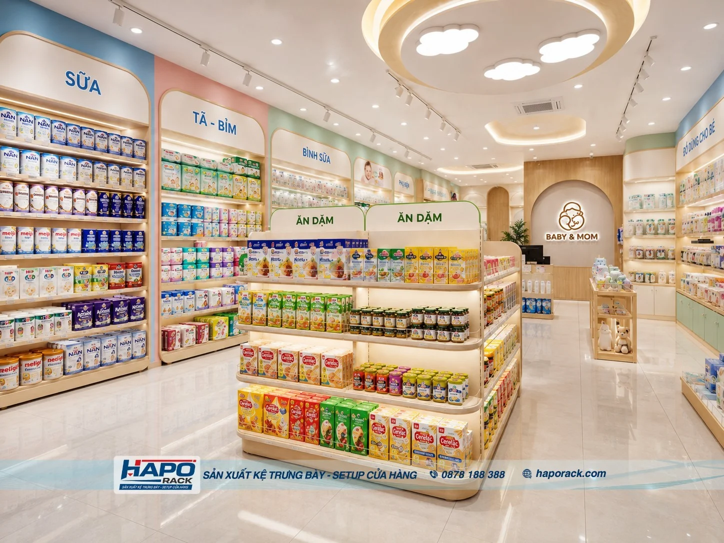 Kệ Trưng Bày Đồ Ăn Dặm Cho Shop Mẹ Và Bé Gọn Đẹp, Tiện Lợi
