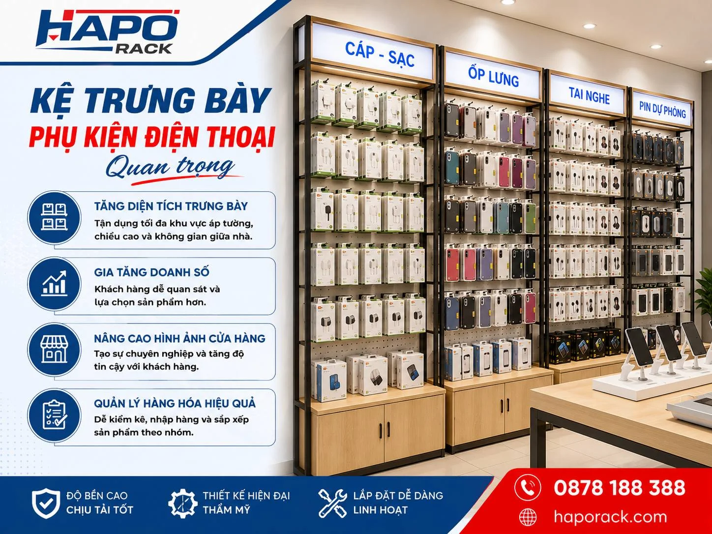 Kệ Trưng Bày Phụ Kiện Điện Thoại Đẹp, Chuyên Nghiệp Cho Mọi Cửa Hàng