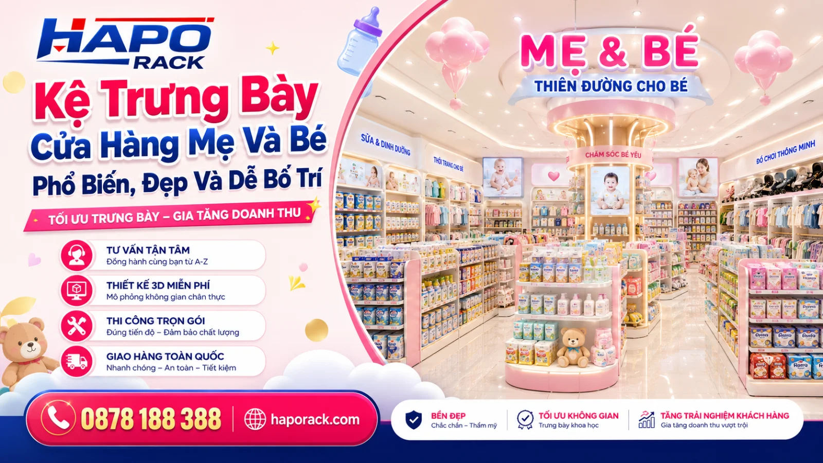 Kệ Trưng Bày Sản Phẩm Mẹ Và Bé Phổ Biến Hiện Nay