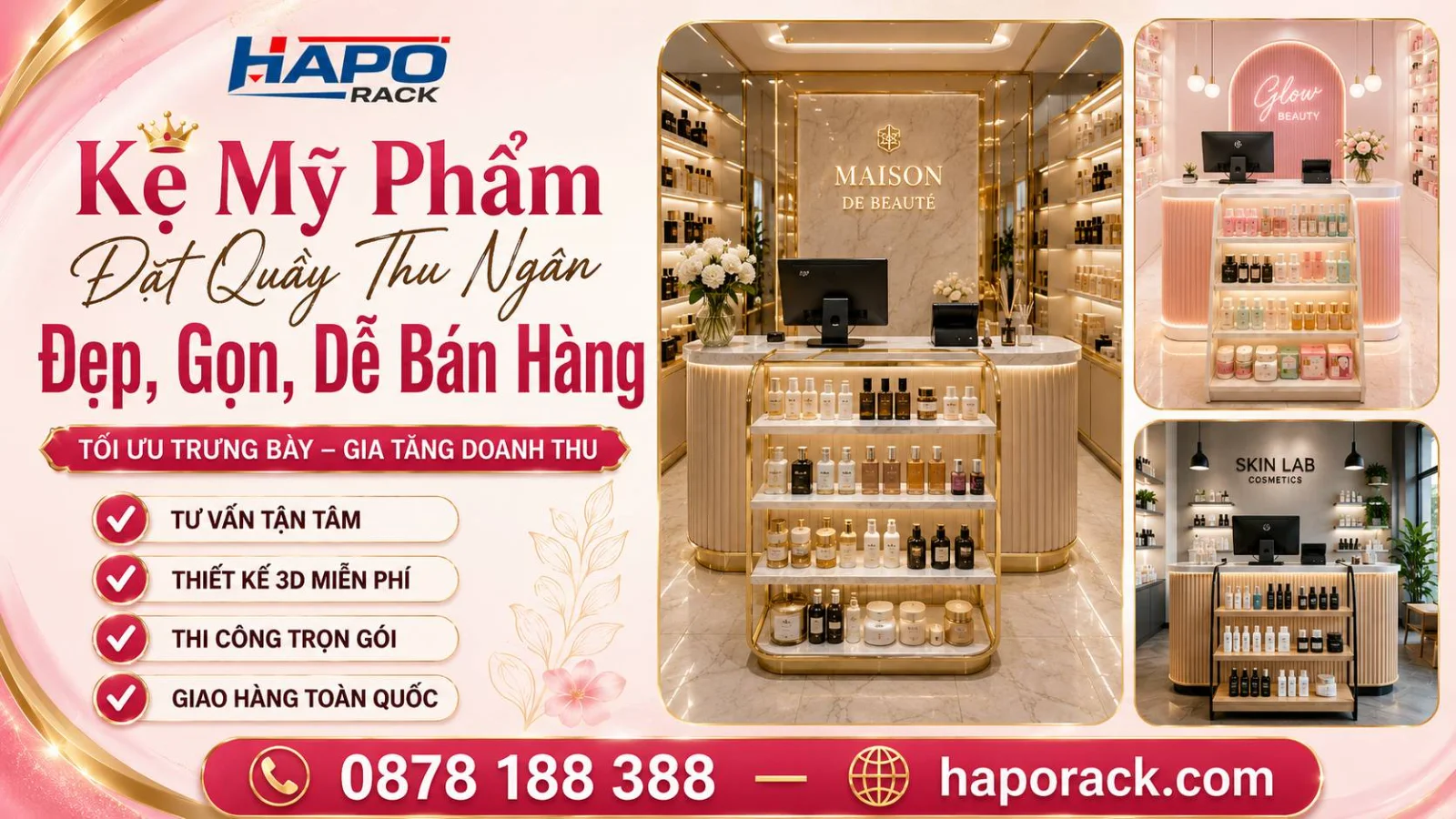 Kệ Trưng Bày Sản Phẩm Mua Kèm Tại Quầy Thu Ngân Mỹ Phẩm