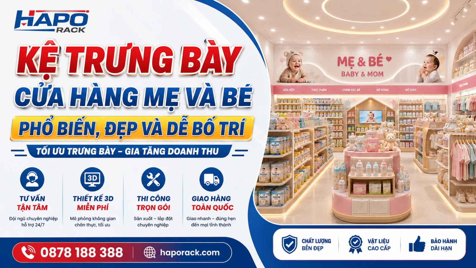 Kệ Trưng Bày Shop Mẹ Và Bé Phổ Biến, Tiện Lợi Và Thẩm Mỹ