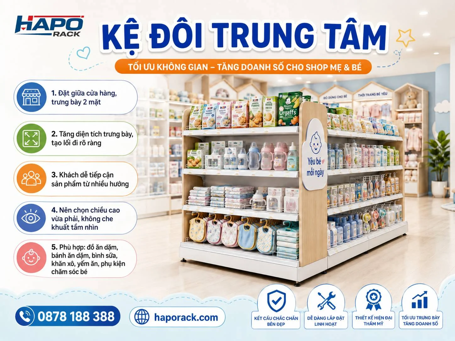 Kệ Trưng Bày Shop Mẹ Và Bé Phổ Biến, Tiện Lợi Và Thẩm Mỹ