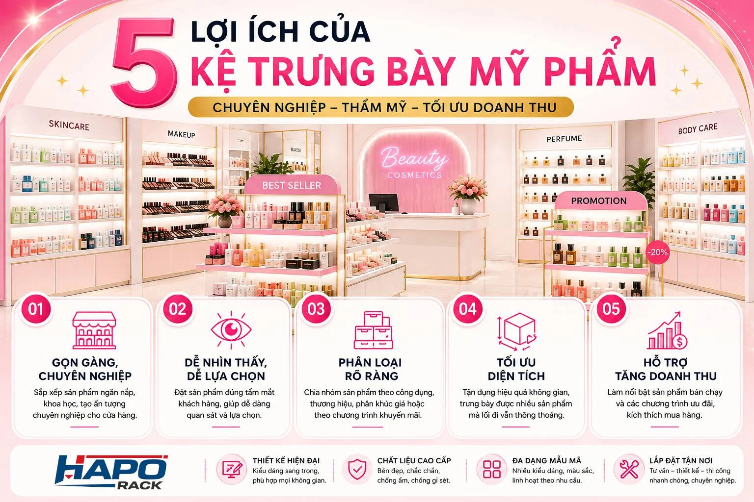 Kệ Trưng Bày Shop Mỹ Phẩm – Giải Pháp Tối Ưu Không Gian