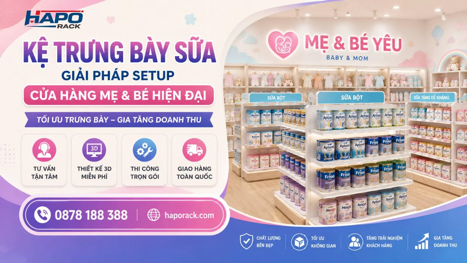 Kệ Trưng Bày Sữa Cho Shop Mẹ & Bé – Tối Ưu Diện Tích Và Trưng Bày