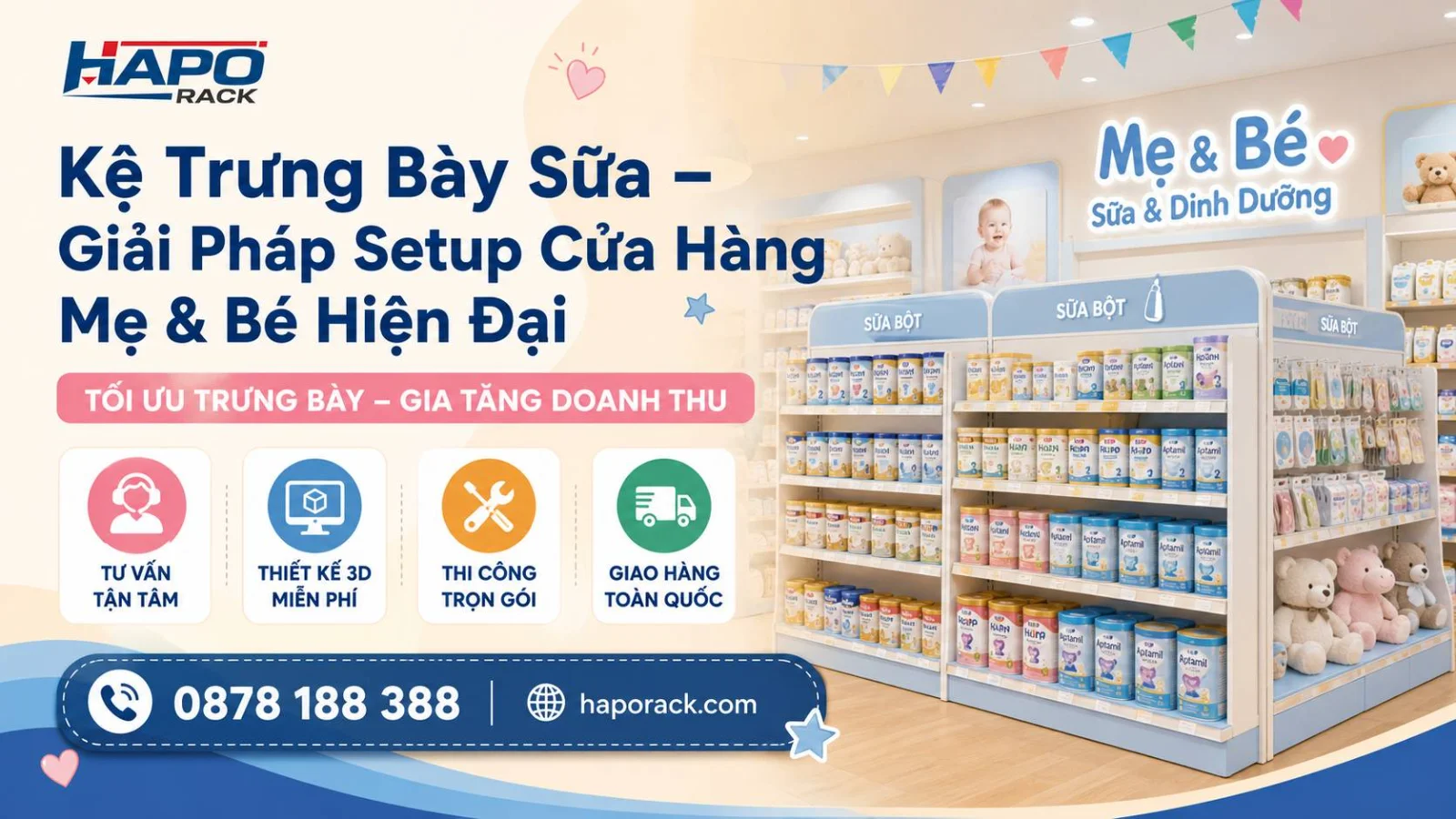 Kệ Trưng Bày Sữa HAPO RACK Cho Cửa Hàng Mẹ & Bé Chuyên Nghiệp