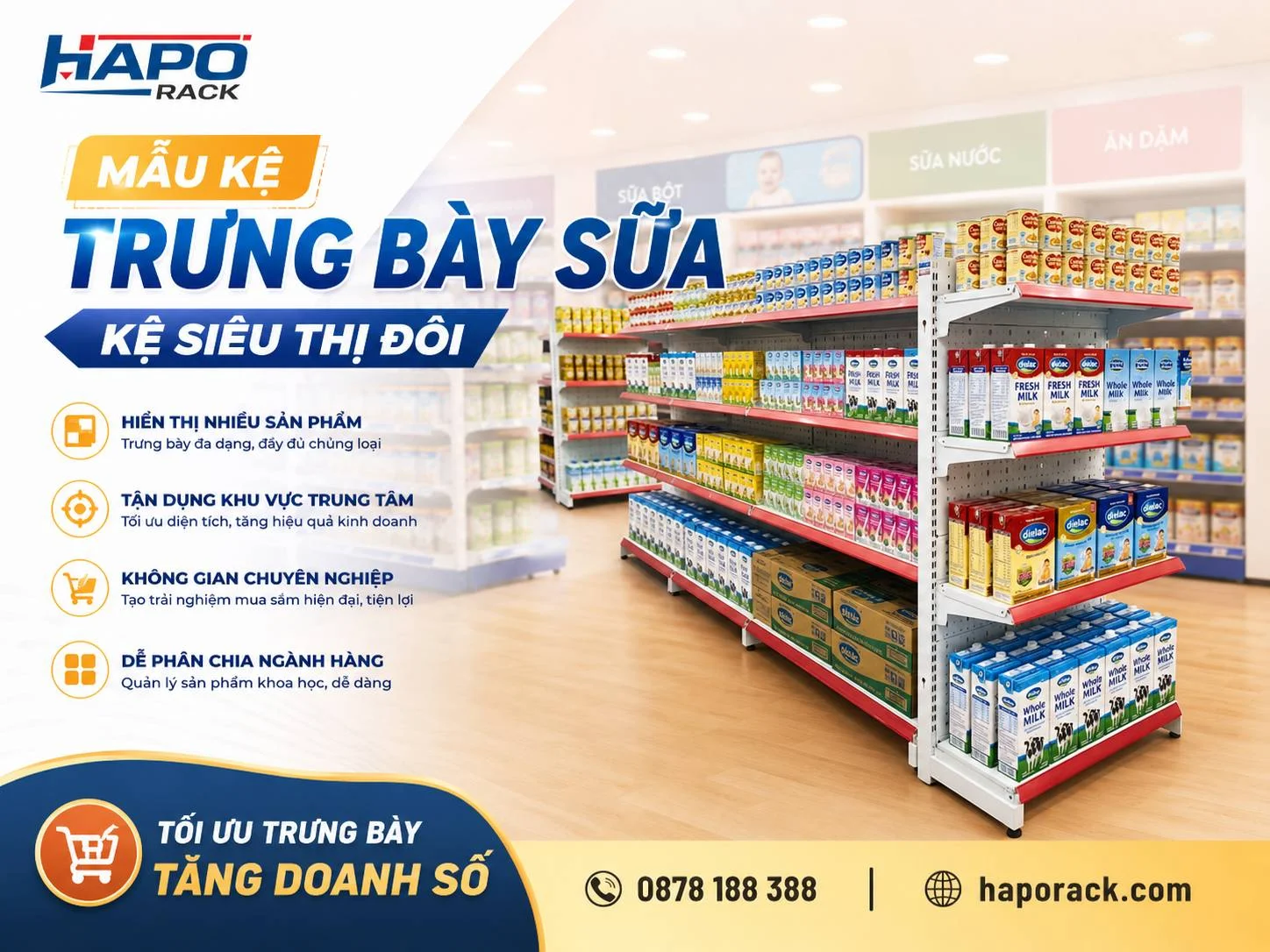 Kệ Trưng Bày Sữa Shop Mẹ & Bé Giúp Thu Hút Khách Hàng Hiệu Quả