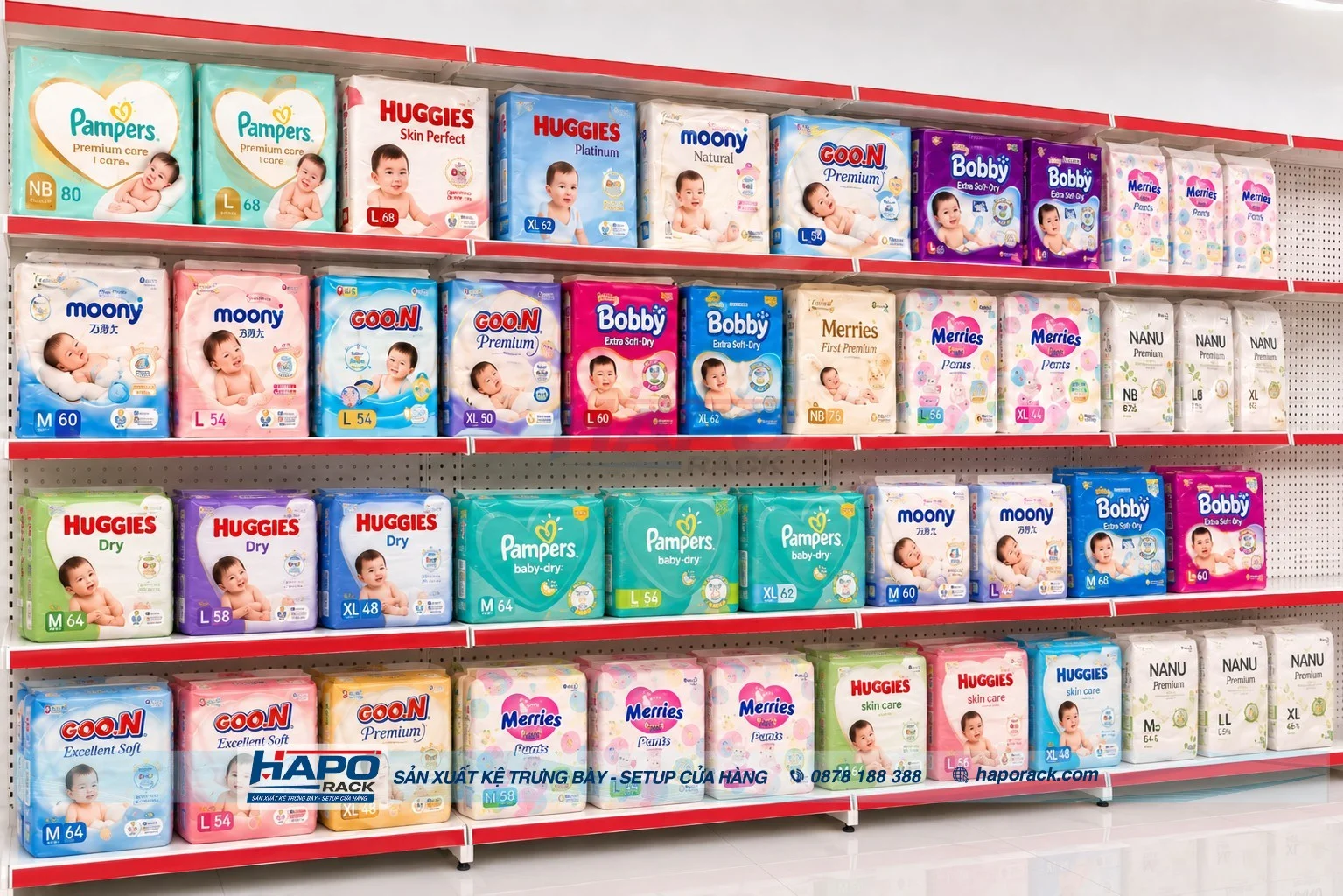 Kệ Trưng Bày Tã Bỉm Đẹp, Gọn Cho Shop Mẹ Và Bé