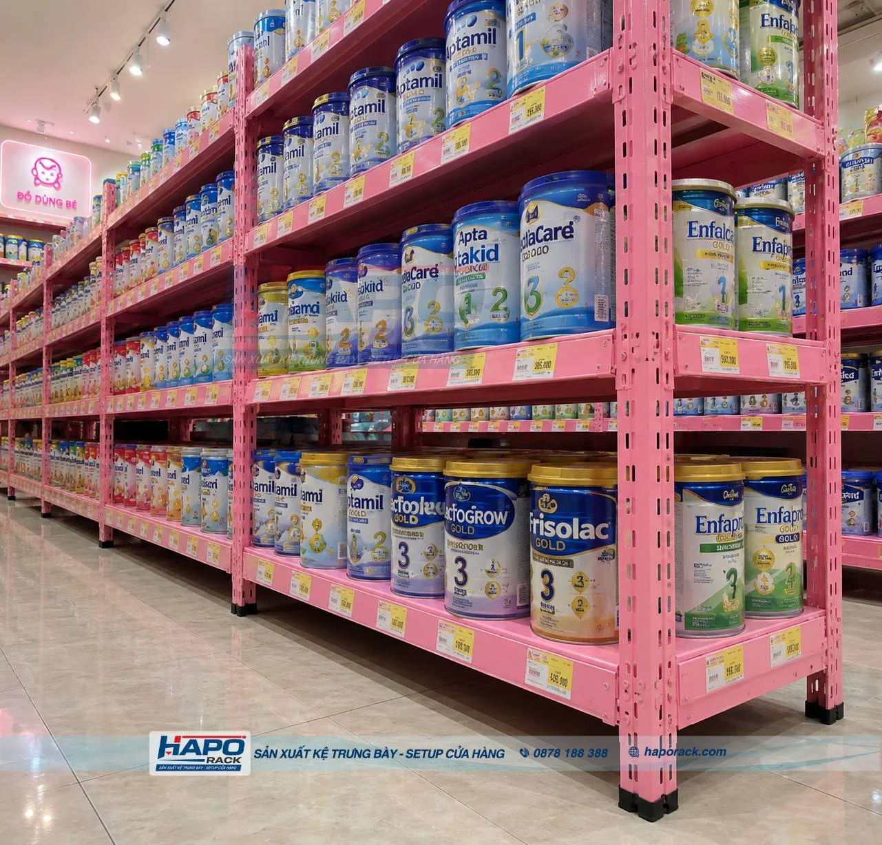 Khám Phá Dự Án Kệ Trưng Bày Shop Mẹ Và Bé Hiện Đại Tại Đồng Xoài