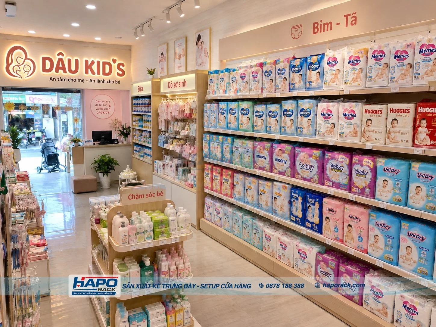 Mẫu Kệ Bỉm Tã Cho Cửa Hàng Mẹ & Bé Tối Ưu Không Gian