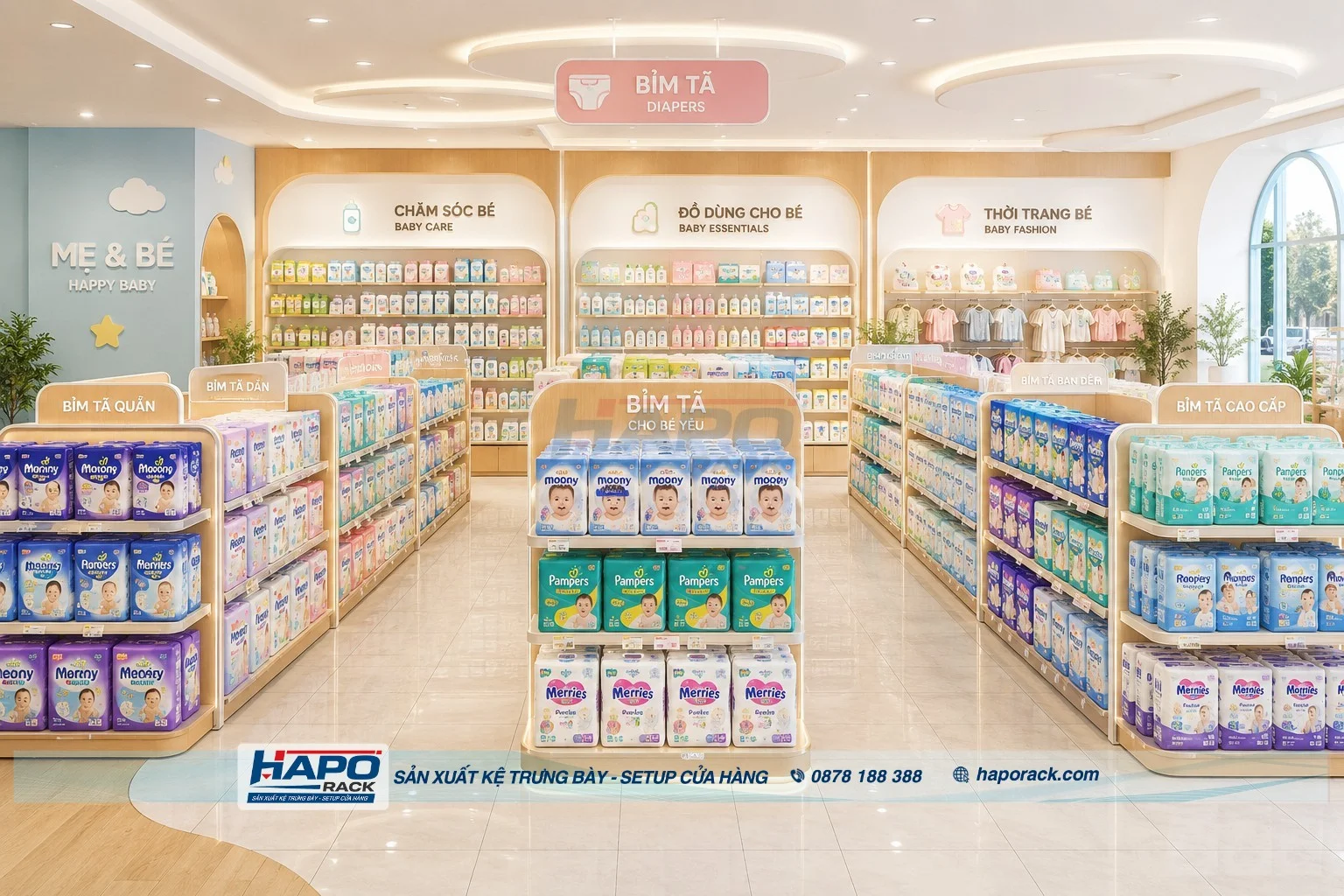 Mẫu Kệ Bỉm Tã Cho Cửa Hàng Mẹ & Bé Tối Ưu Không Gian