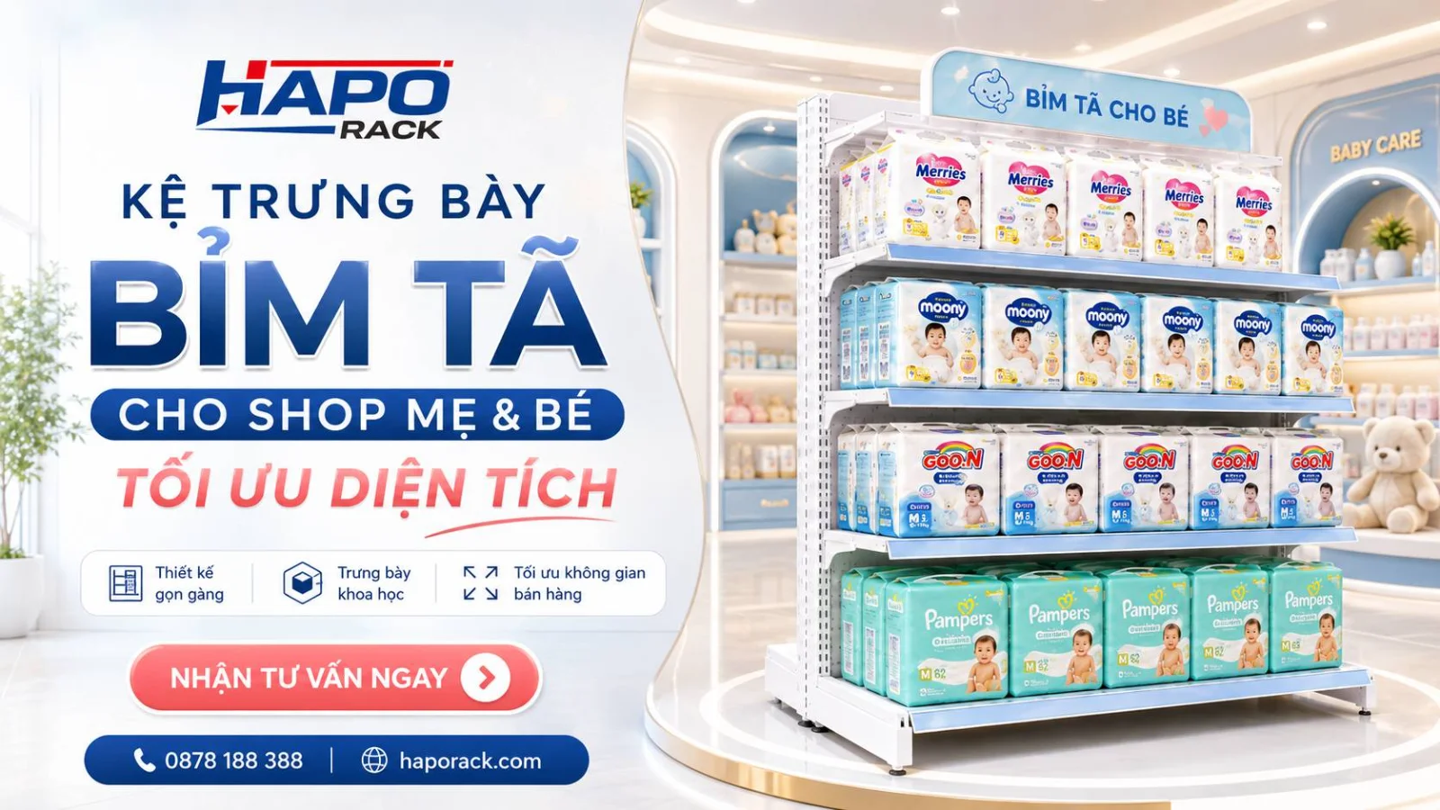 Mẫu Kệ Trưng Bày Bỉm Tã Tối Ưu Diện Tích Và Công Năng