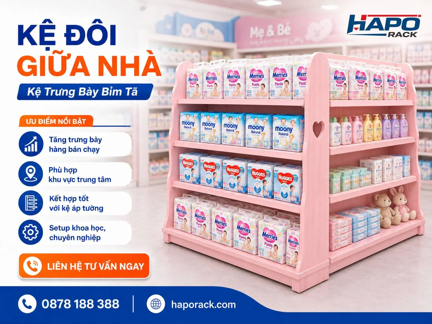 Mẫu Kệ Trưng Bày Bỉm Tã Tối Ưu Diện Tích Và Công Năng
