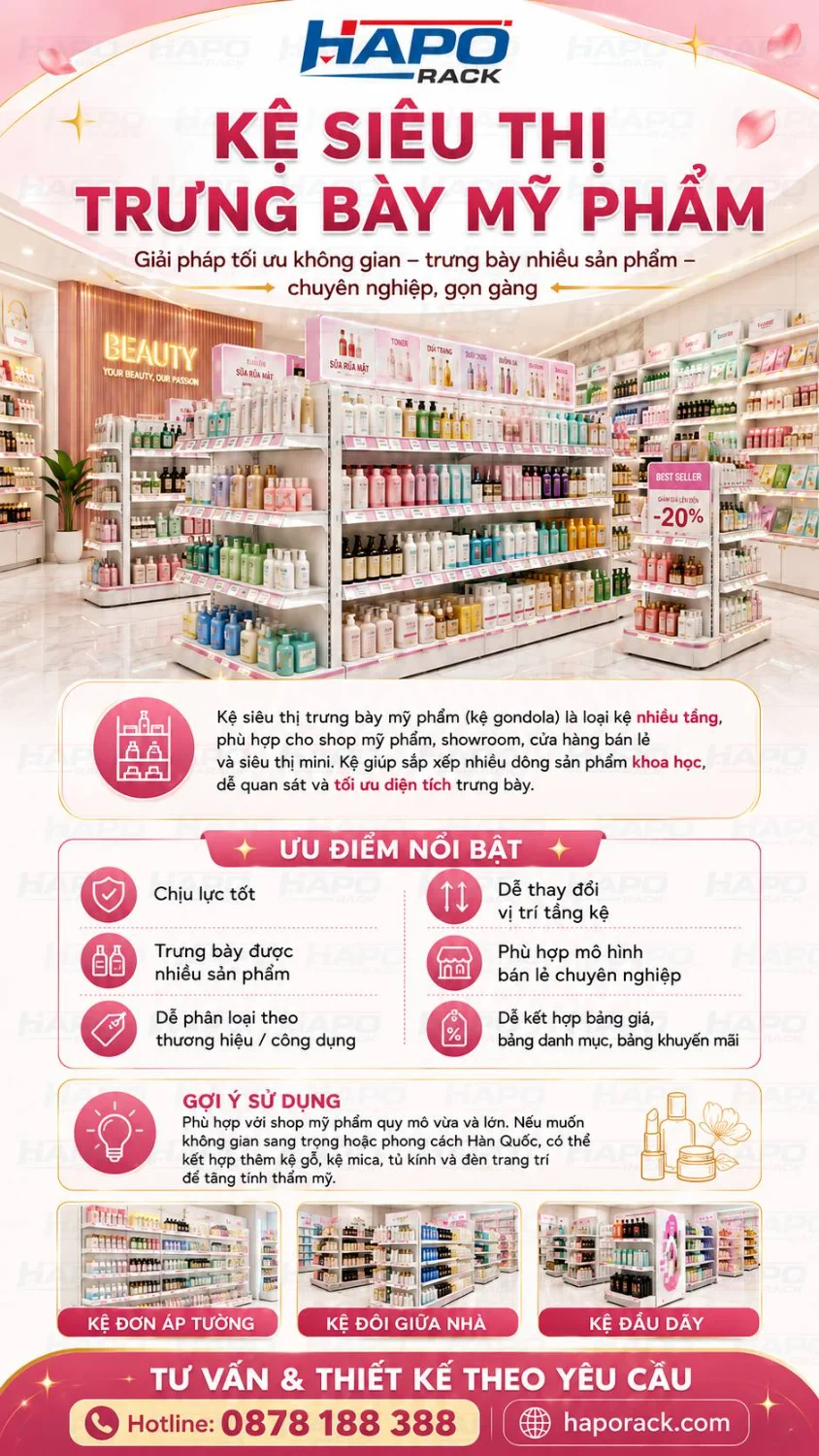 Mẫu Kệ Trưng Bày Mỹ Phẩm Đẹp Cho Shop Nhỏ Và Lớn