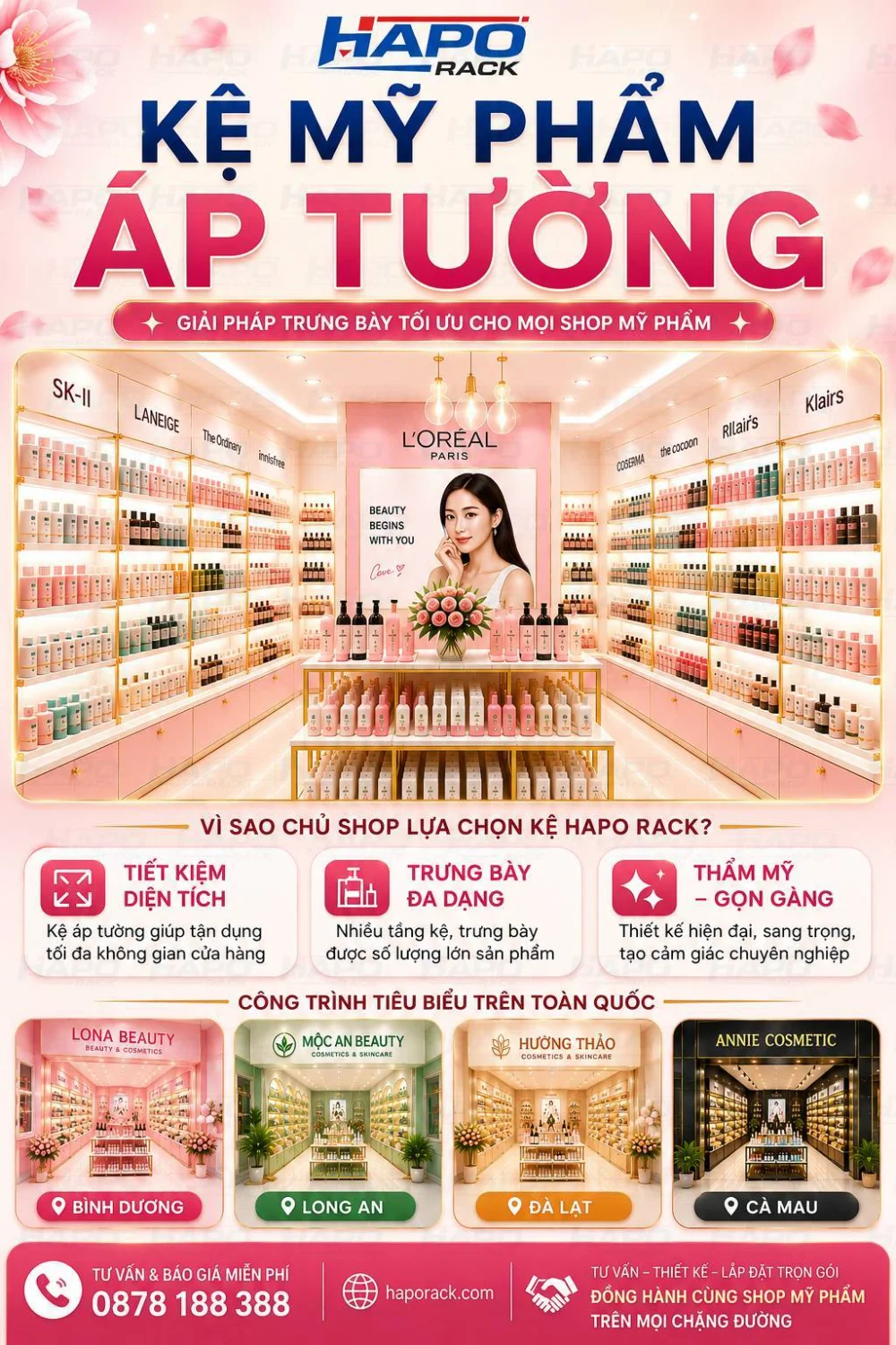 Mẫu Kệ Trưng Bày Mỹ Phẩm Đẹp Cho Shop Nhỏ Và Lớn