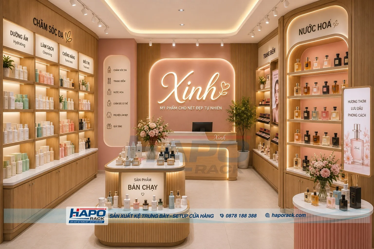 Mẫu Kệ Trưng Bày Nước Hoa Hiện Đại – Thiết Kế 3D, Gia Công Theo Kích Thước