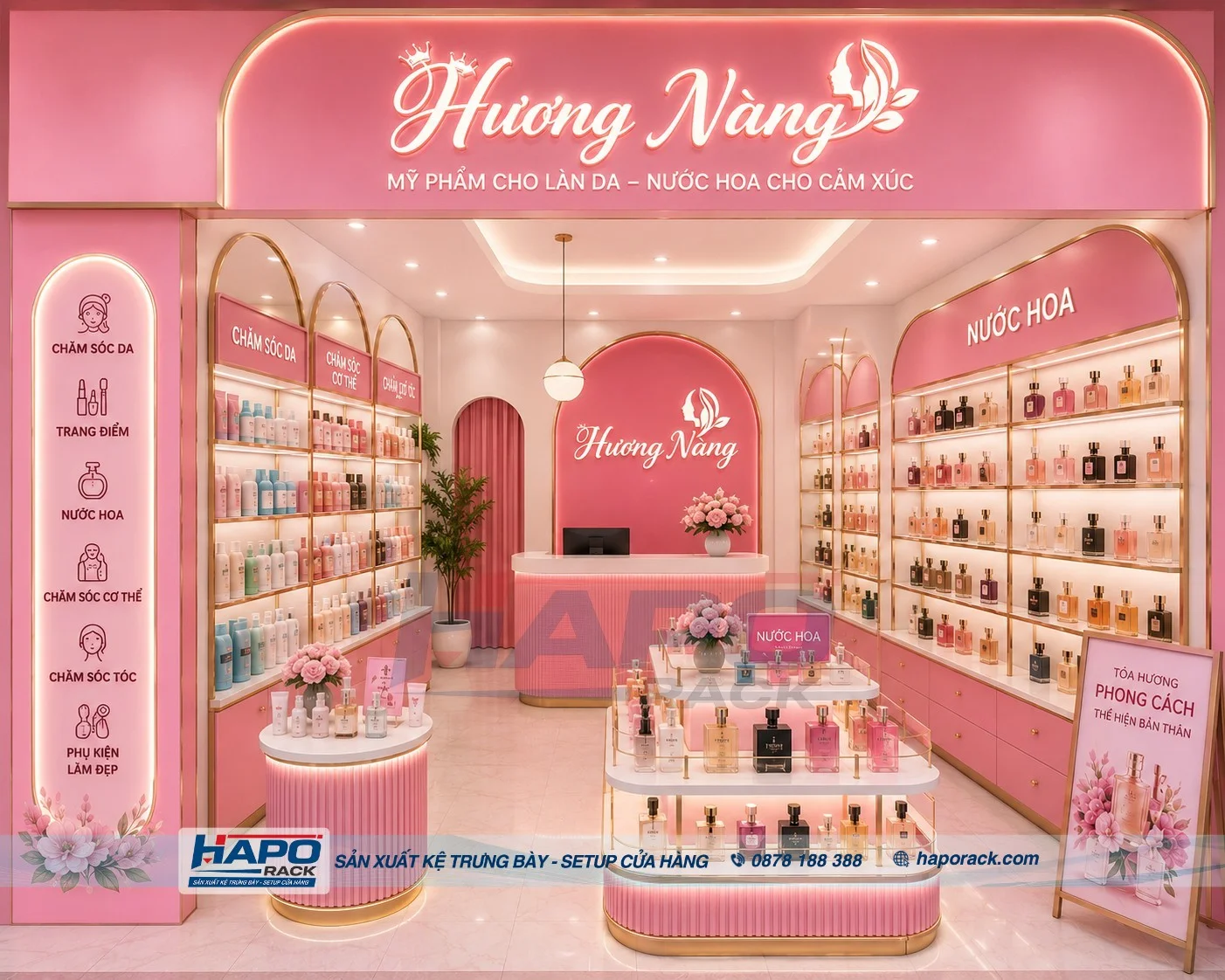 Mẫu Kệ Trưng Bày Nước Hoa Hiện Đại – Thiết Kế 3D, Gia Công Theo Kích Thước