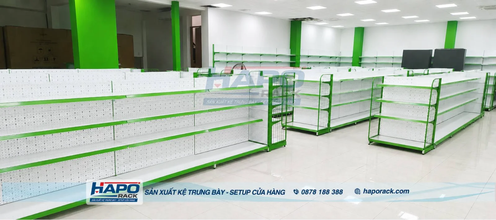 Thi Công Kệ Siêu Thị Trắng Xanh Tại P. Phước Long TP. HCM