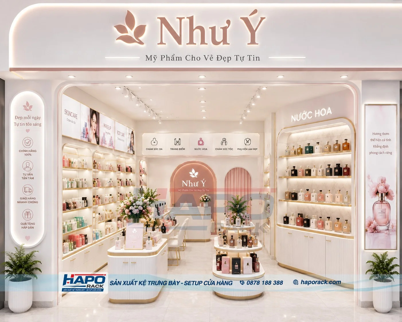 Thi Công Kệ Trưng Bày Nước Hoa Theo Yêu Cầu – Tư Vấn Thiết Kế 3D Tận Nơi