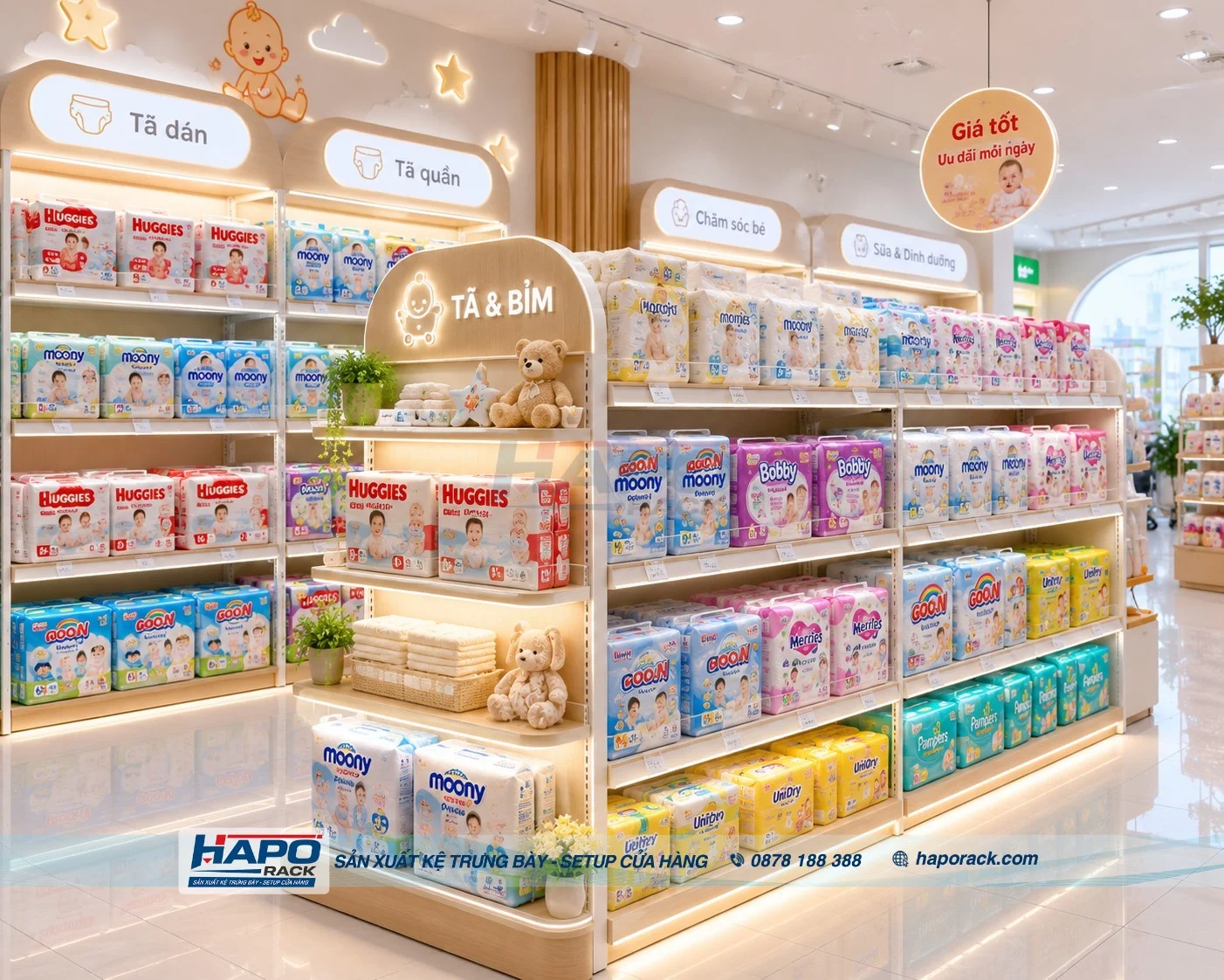 Thiết Kế Kệ Bỉm Tã Cho Shop Mẹ & Bé Nhỏ Hẹp