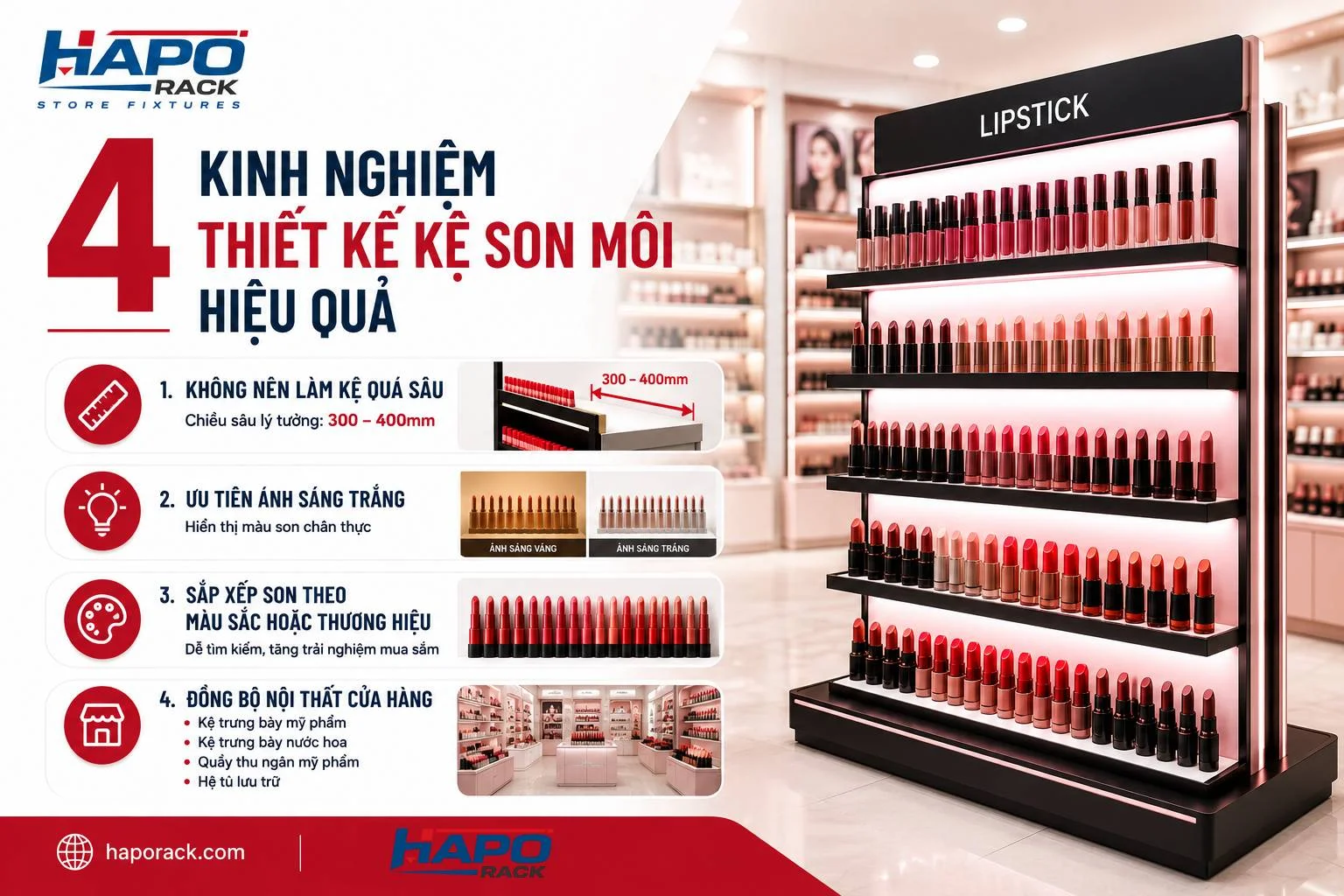 Top Mẫu Kệ Son Môi Đẹp Giúp Shop Mỹ Phẩm Thu Hút Khách Hàng
