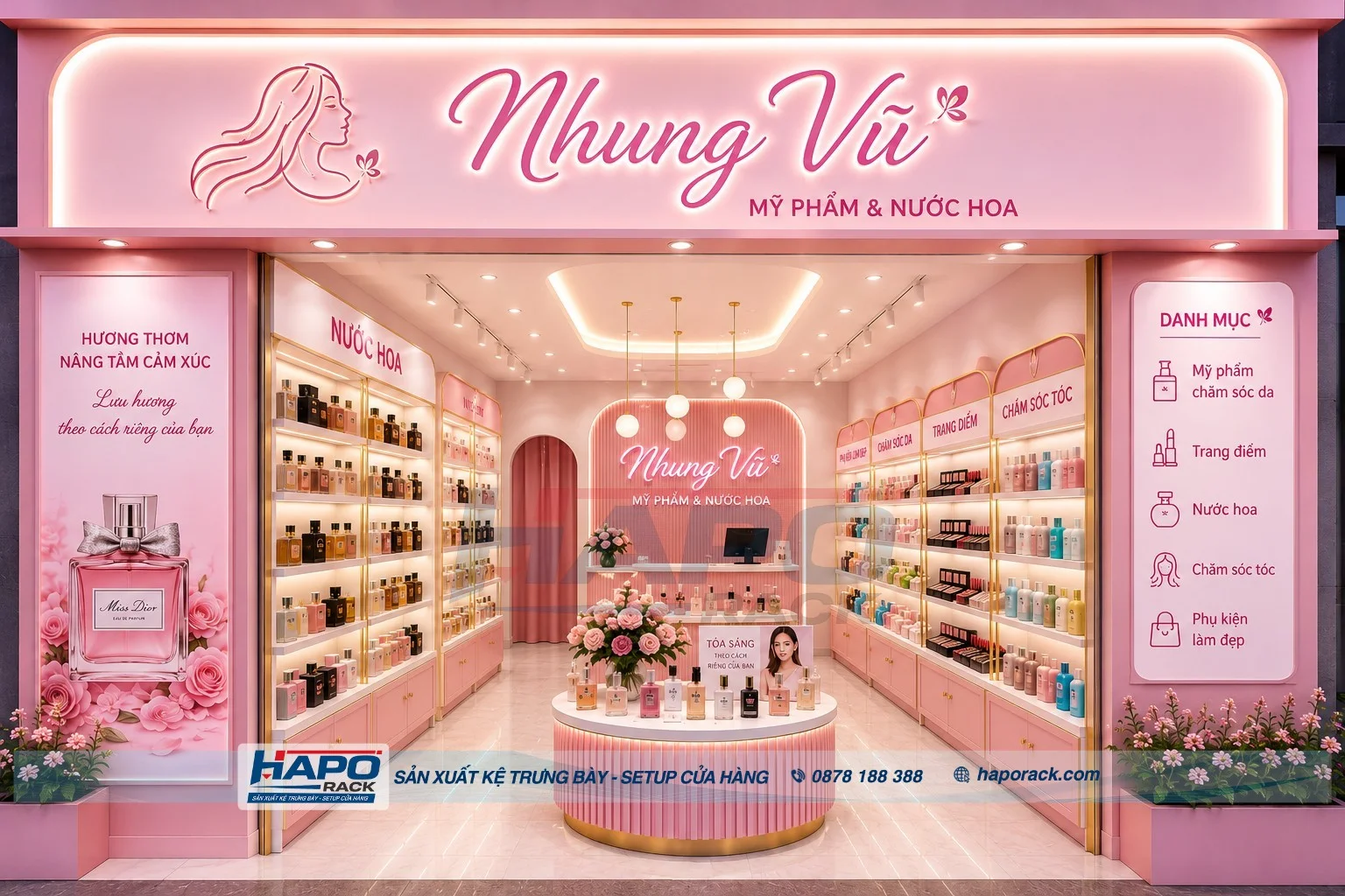 Xưởng Sản Xuất Kệ Trưng Bày Nước Hoa Theo Yêu Cầu, Thiết Kế 3D Chuyên Nghiệp