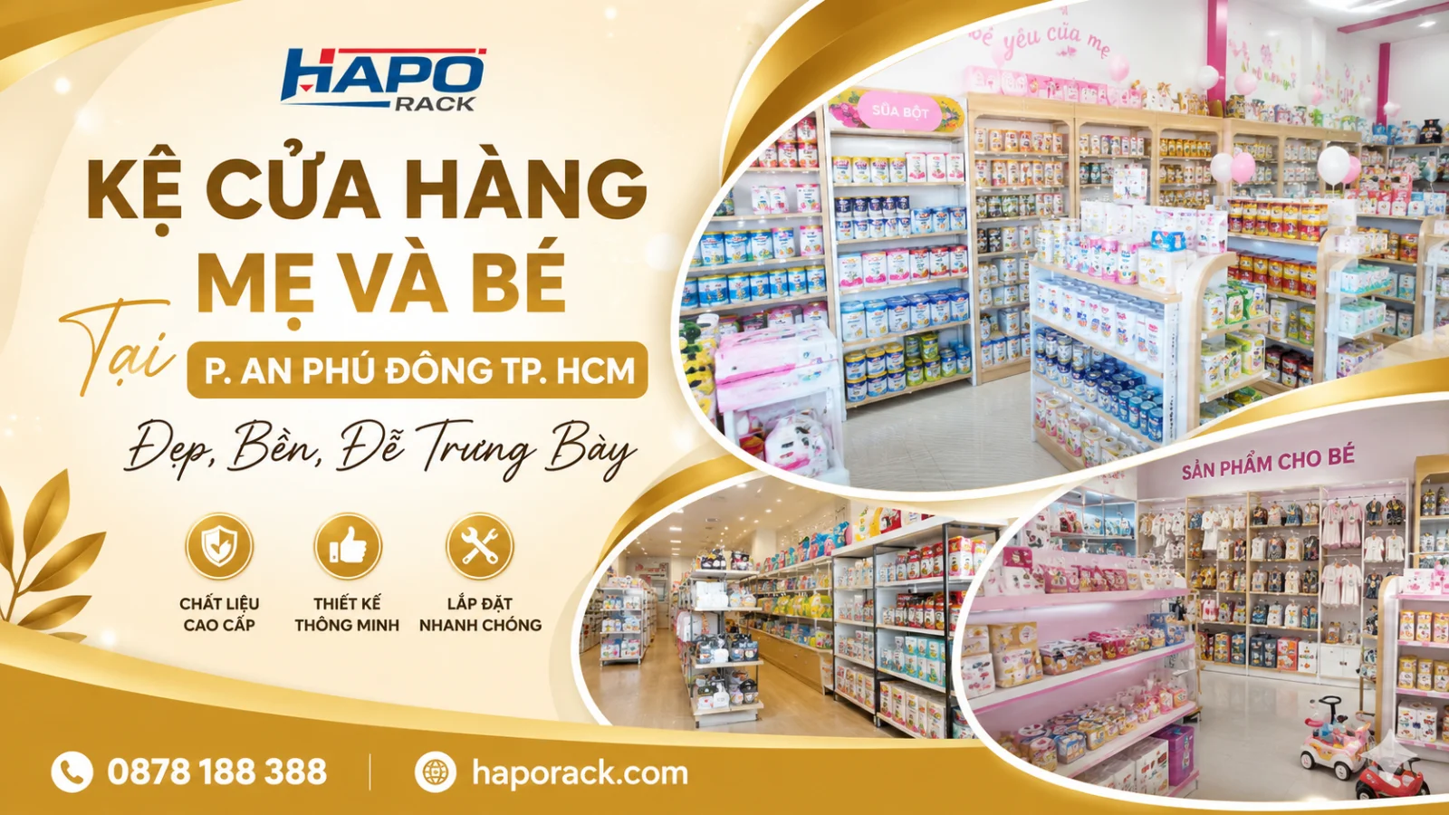 Giải Pháp Kệ Trưng Bày Cửa Hàng Mẹ Và Bé Tại P. An Phú Đông TP. HCM Chuyên Nghiệp