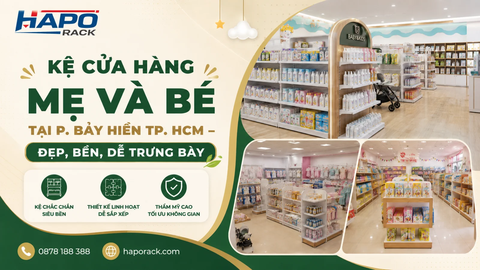 Giải Pháp Kệ Trưng Bày Cửa Hàng Mẹ Và Bé Tại P. Bảy Hiền TP. HCM – Bố Trí Gọn Gàng, Dễ Mua Sắm