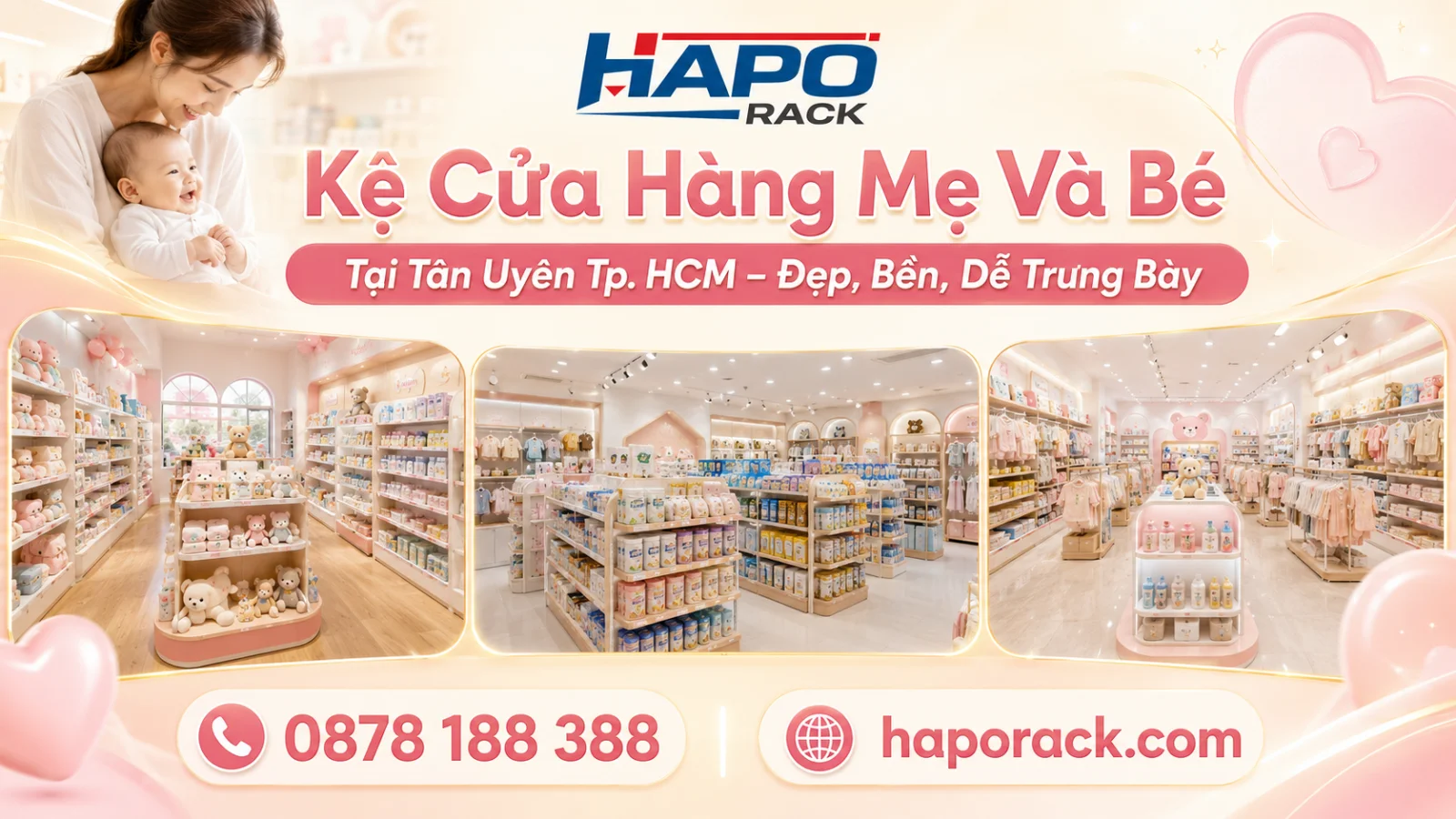 Kệ Cửa Hàng Mẹ Và Bé Tại P. Tân Uyên TP. HCM – Không Gian Gọn Đẹp, Dễ Mua Sắm
