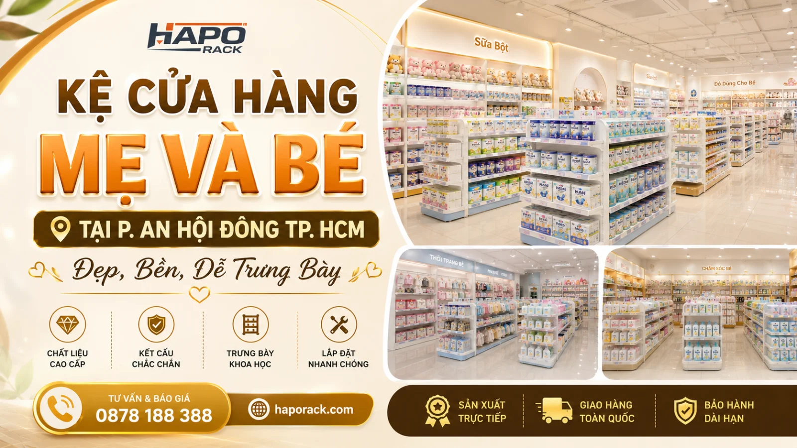 Kệ Trưng Bày Cửa Hàng Mẹ Và Bé Tại P. An Hội Đông TP. HCM Dễ Sắp Xếp, Dễ Chọn Hàng