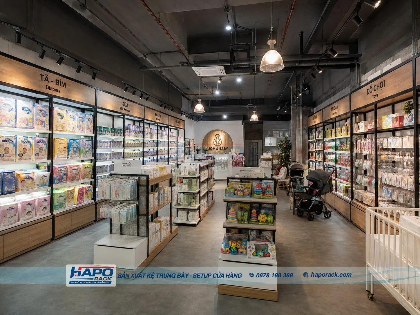 Kệ Trưng Bày Cửa Hàng Mẹ Và Bé Tại P. Bình Cơ – Thiết Kế Khoa Học, Dễ Phân Loại