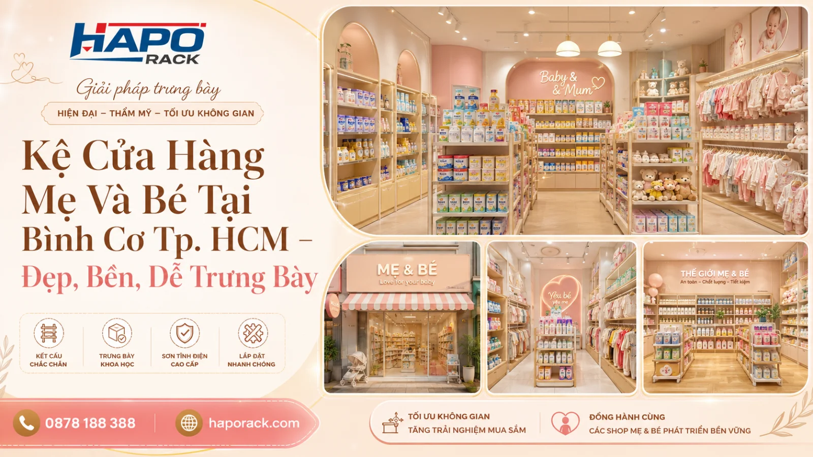 Kệ Trưng Bày Cửa Hàng Mẹ Và Bé Tại P. Bình Cơ TP. HCM – Bền Đẹp, Dễ Sắp Xếp Hàng Hóa