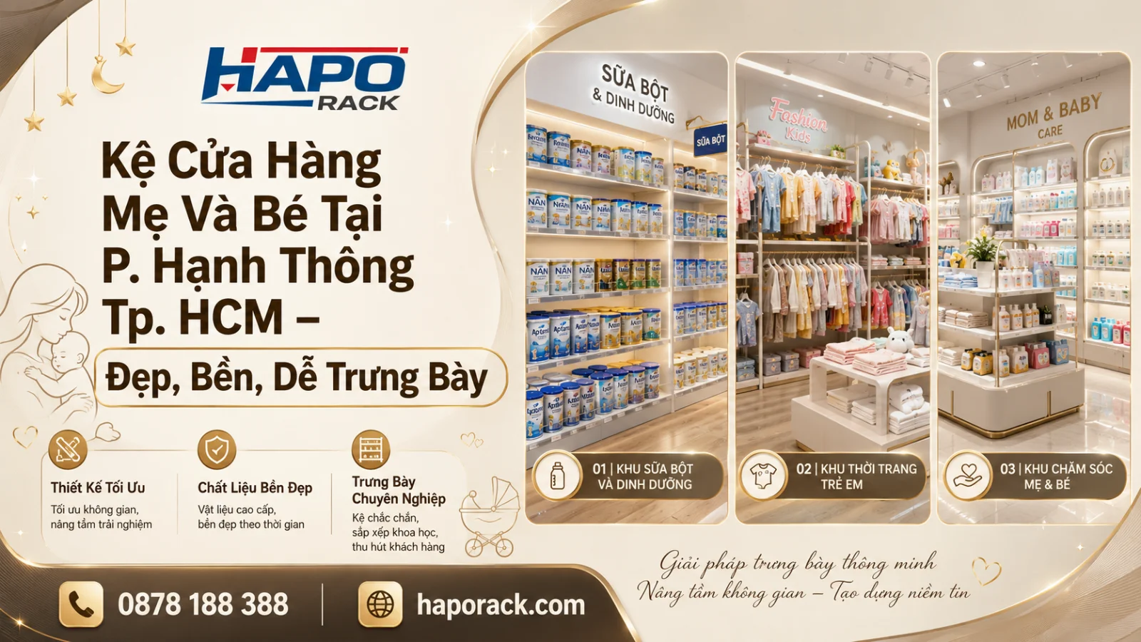 Kệ Trưng Bày Cửa Hàng Mẹ Và Bé Tại P. Hạnh Thông TP. HCM Dễ Quan Sát, Dễ Chọn Hàng