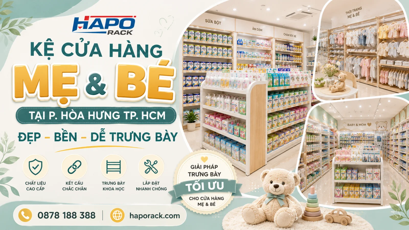 Kệ Trưng Bày Cửa Hàng Mẹ Và Bé Tại P. Hòa Hưng TP. HCM – Gọn Đẹp, Dễ Mua Sắm