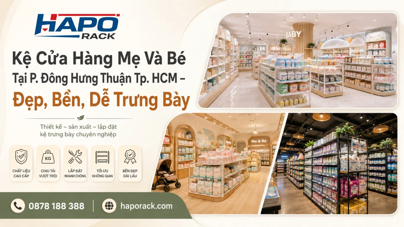 Kệ Trưng Bày Cửa Hàng Mẹ Và Bé Tại P. Đông Hưng Thuận TP. HCM Bền Đẹp, Giá Tốt