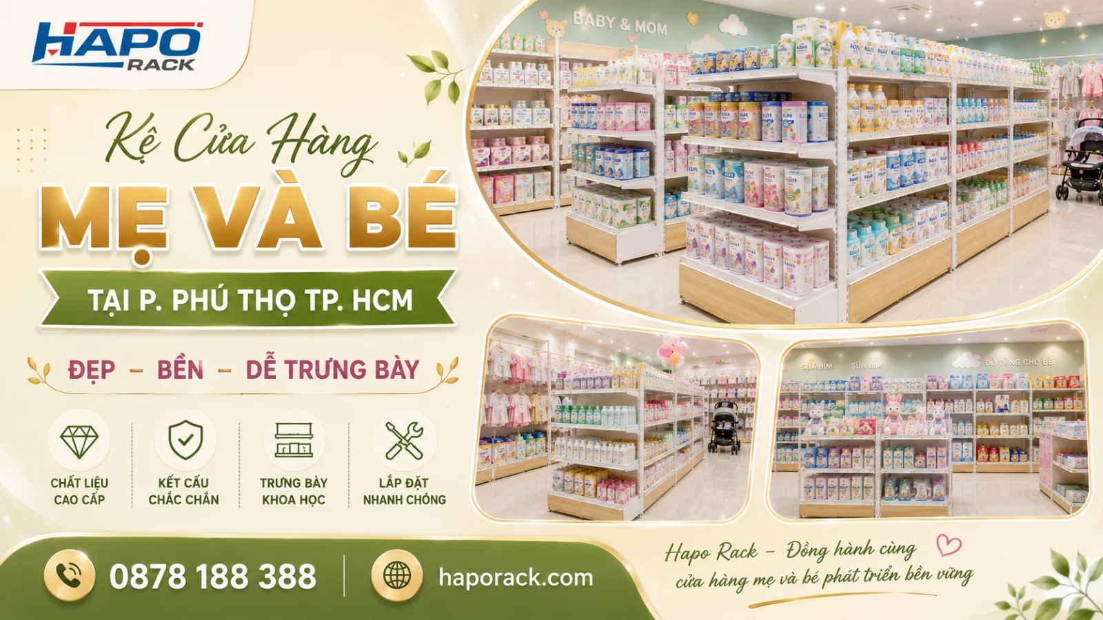 Kệ Trưng Bày Cửa Hàng Mẹ Và Bé Tại P. Phú Thọ TP. HCM – Gọn Đẹp, Dễ Theo Dõi Hàng Hóa