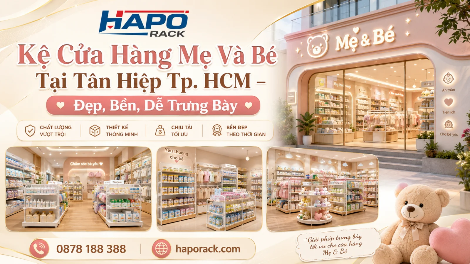 Kệ Trưng Bày Cửa Hàng Mẹ Và Bé Tại P. Tân Hiệp TP. HCM – Linh Hoạt, Dễ Bổ Sung Hàng