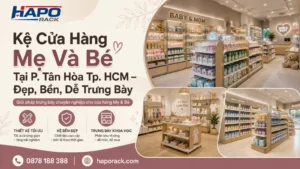 Kệ Trưng Bày Cửa Hàng Mẹ Và Bé Tại P. Tân Hòa TP. HCM – Linh Hoạt, Dễ Thay Đổi Cách Trưng Bày