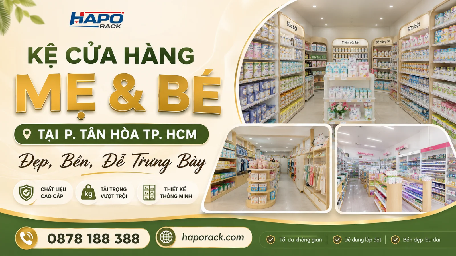Kệ Trưng Bày Cửa Hàng Mẹ Và Bé Tại P. Tân Hòa TP. HCM – Thiết Kế Khoa Học, Dễ Đổi Vị Trí