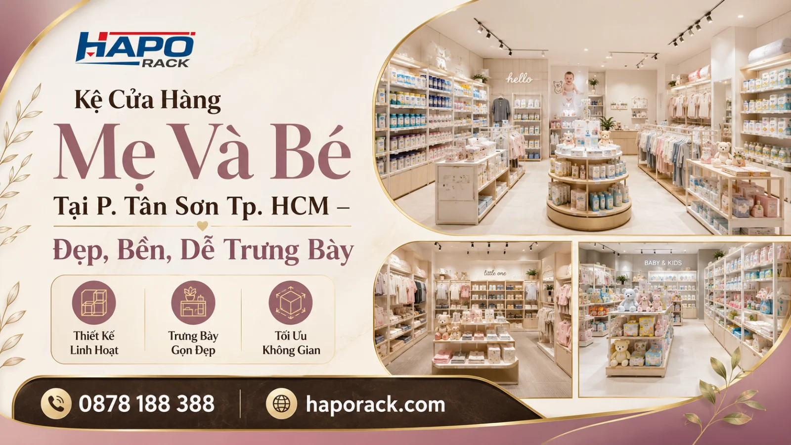 Kệ Trưng Bày Cửa Hàng Mẹ Và Bé Tại P. Tân Sơn TP. HCM – Phân Khu Gọn Gàng, Dễ Chọn Hàng