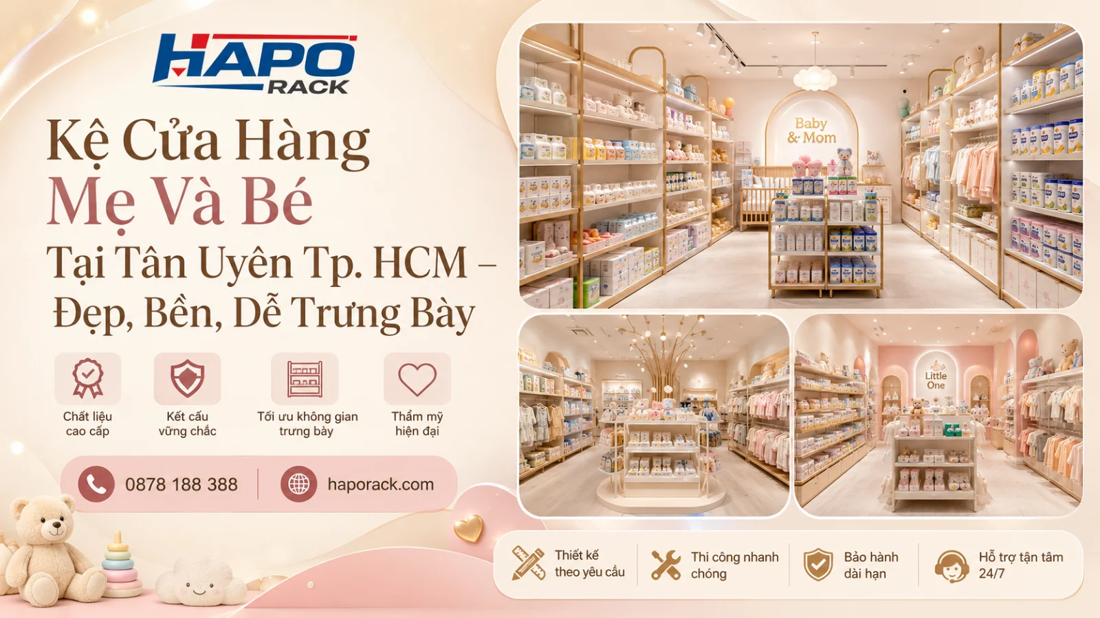 Kệ Trưng Bày Cửa Hàng Mẹ Và Bé Tại P. Tân Uyên – Hiện Đại, Linh Hoạt, Bền Đẹp