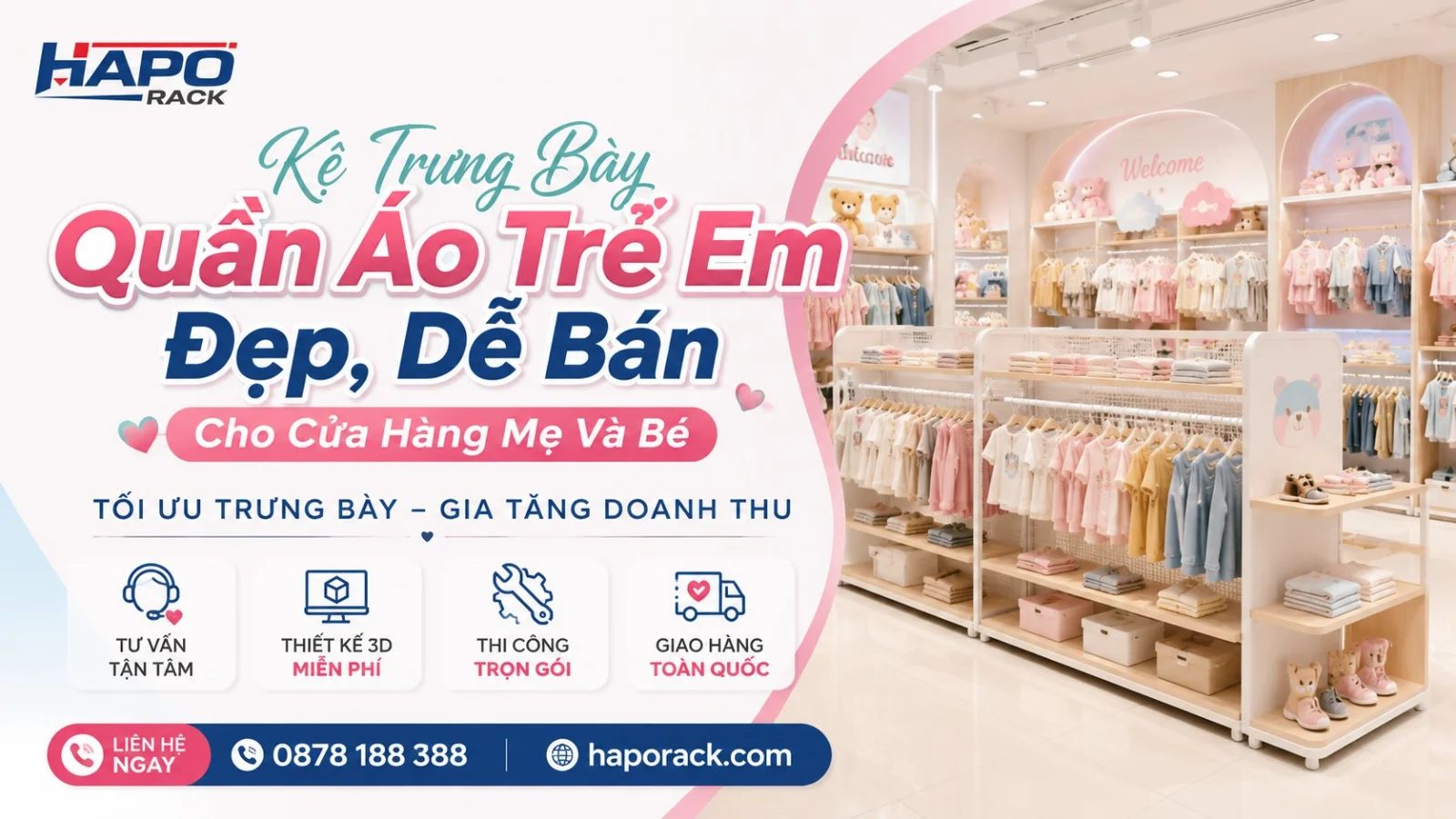 Kệ Trưng Bày Quần Áo Trẻ Em Cho Shop Mẹ Và Bé Chuyên Nghiệp