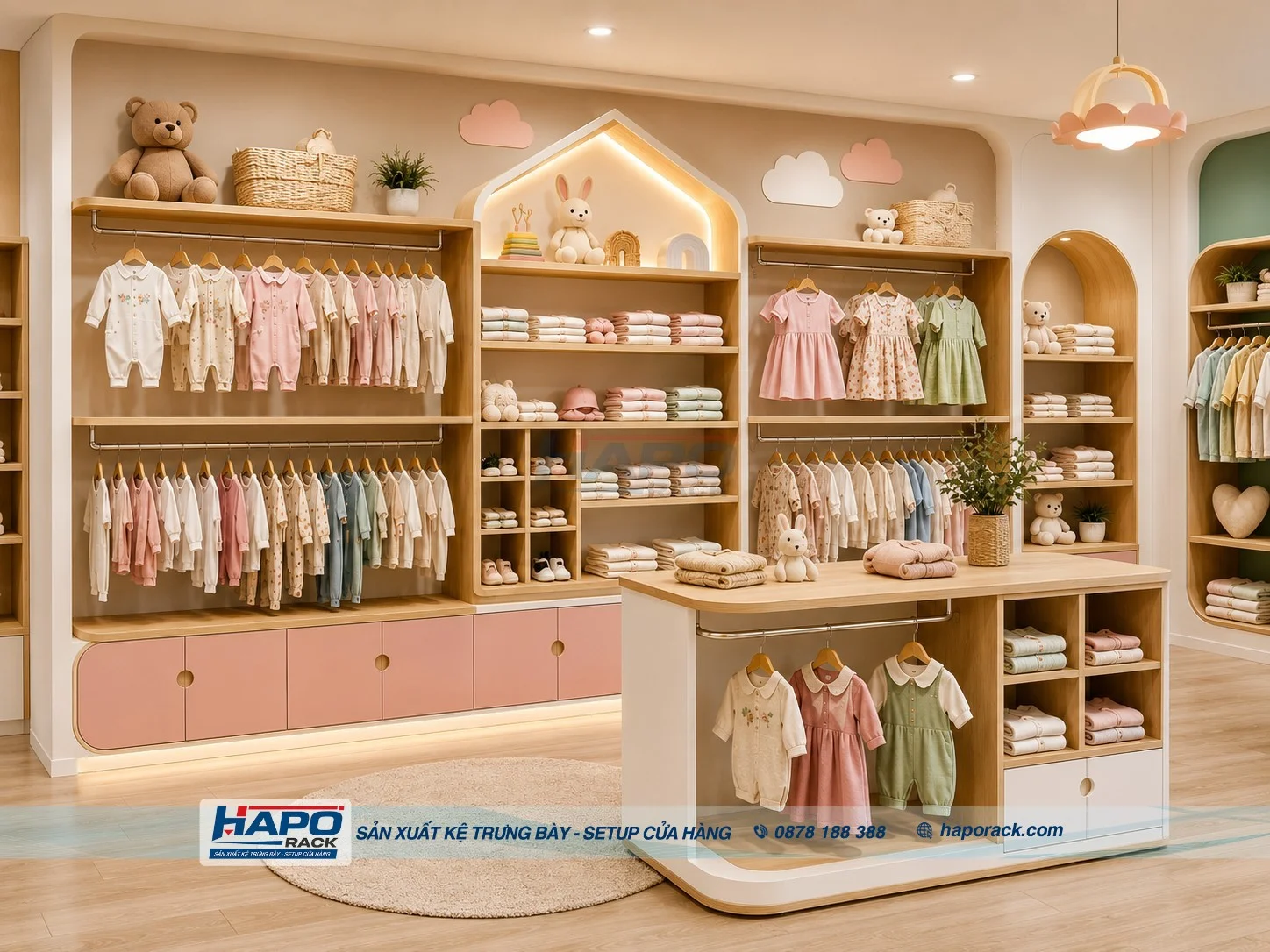 Kệ Trưng Bày Quần Áo Trẻ Em Đẹp Cho Cửa Hàng Mẹ Và Bé