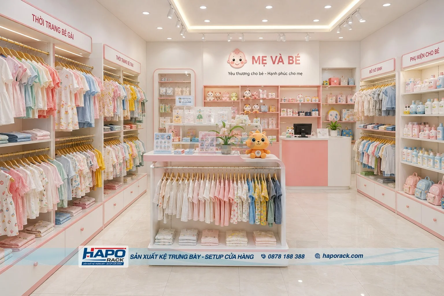 Kệ Trưng Bày Quần Áo Trẻ Em Đẹp Cho Cửa Hàng Mẹ Và Bé