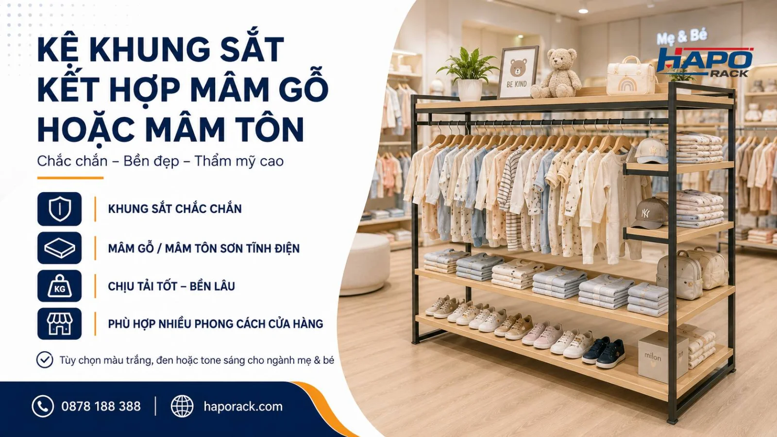 Kệ Trưng Bày Quần Áo Trẻ Em Đẹp, Tối Ưu Không Gian Bán Hàng