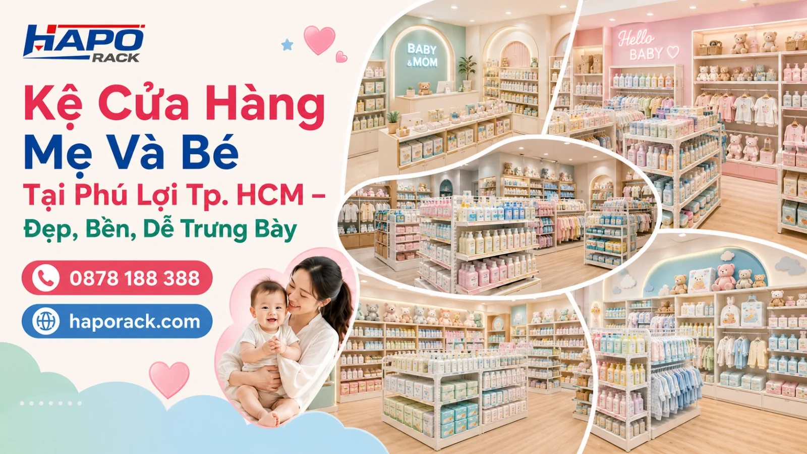 Mẫu Kệ Cửa Hàng Mẹ Và Bé Tại P. Bình Dương TP. HCM Gọn Đẹp