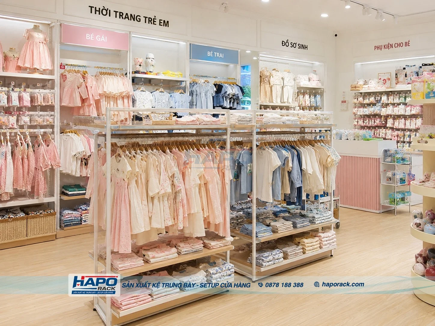 Mẫu Kệ Trưng Bày Quần Áo Trẻ Em Phù Hợp Cửa Hàng Mẹ Và Bé