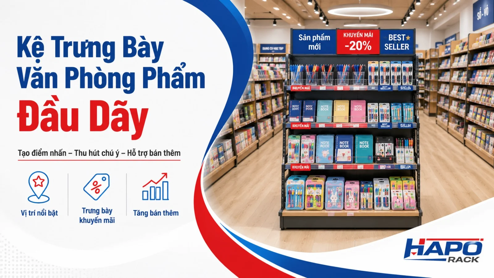 Mẫu Kệ Văn Phòng Phẩm Giúp Nhà Sách Trưng Bày Khoa Học Hơn