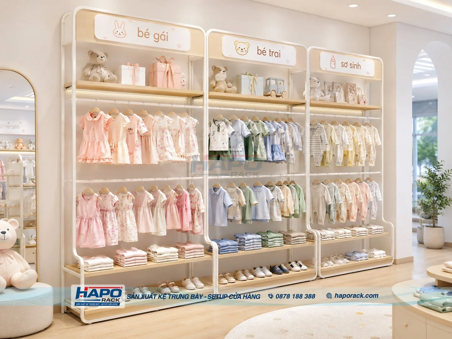 Thiết Kế Kệ Trưng Bày Quần Áo Trẻ Em Đẹp, Tiện Lợi