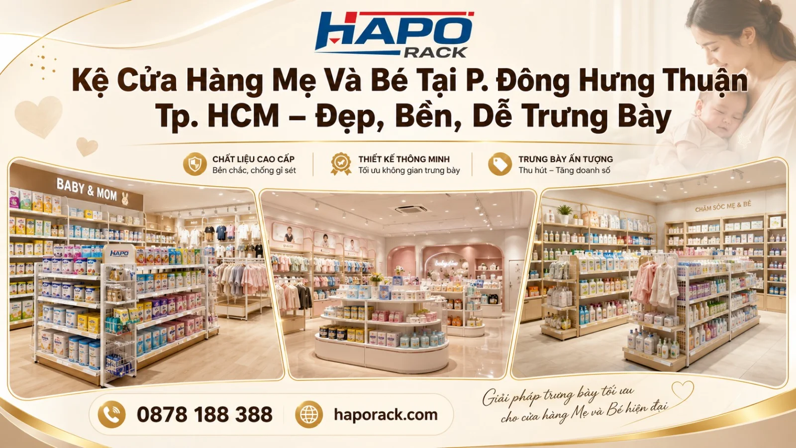 Top Mẫu Kệ Trưng Bày Cửa Hàng Mẹ Và Bé Tại P. Đông Hưng Thuận TP. HCM Đẹp Hiện Đại